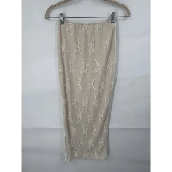 Coquette Y2K Lace Midi Skirt Women Small Ivory Fairy Whimsical Retro Minimalist - Picture 2 of 7